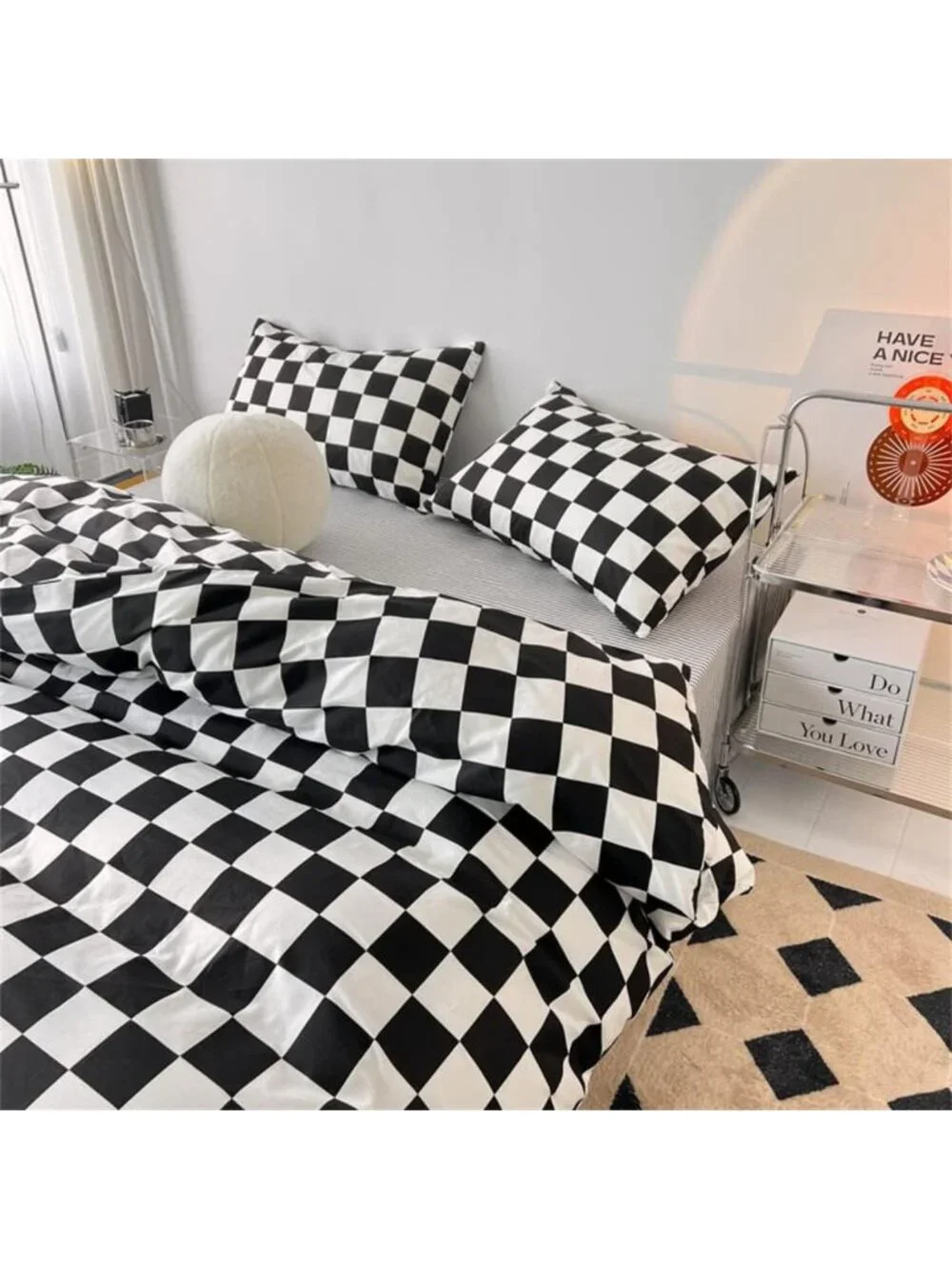 Modern Black & White Plaid Comforter Set - Full Size Geometric Bedding for All